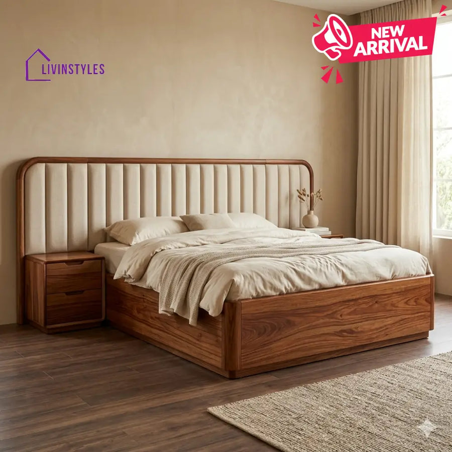 Yuri Premium Sheesham Wood Bed with Velvet Headboard