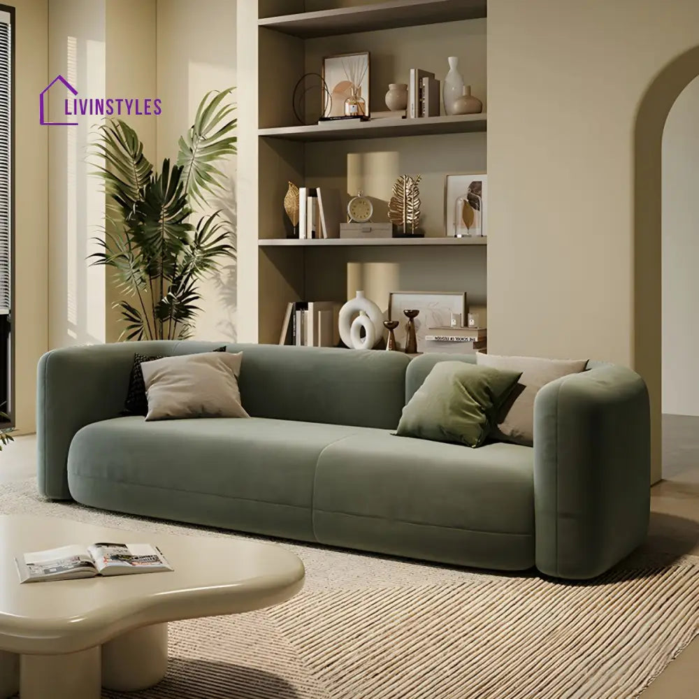 Yuri Velvet Green 3 Seater Sofa for Living Room
