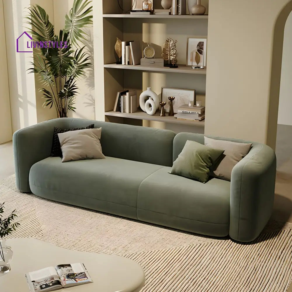 Yuri Velvet Green 3 Seater Sofa for Living Room