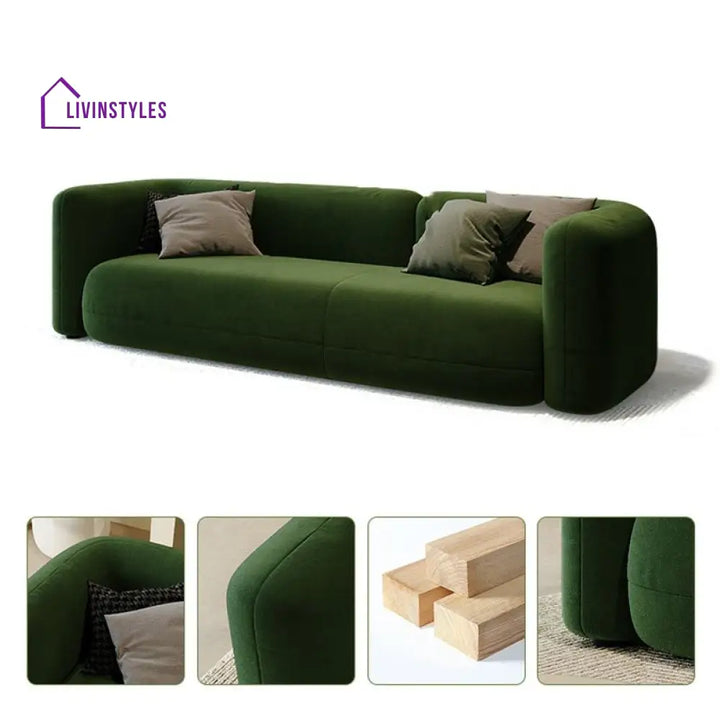 Yuri Velvet Green 3 Seater Sofa for Living Room