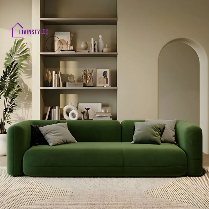Yuri Velvet Green 3 Seater Sofa for Living Room