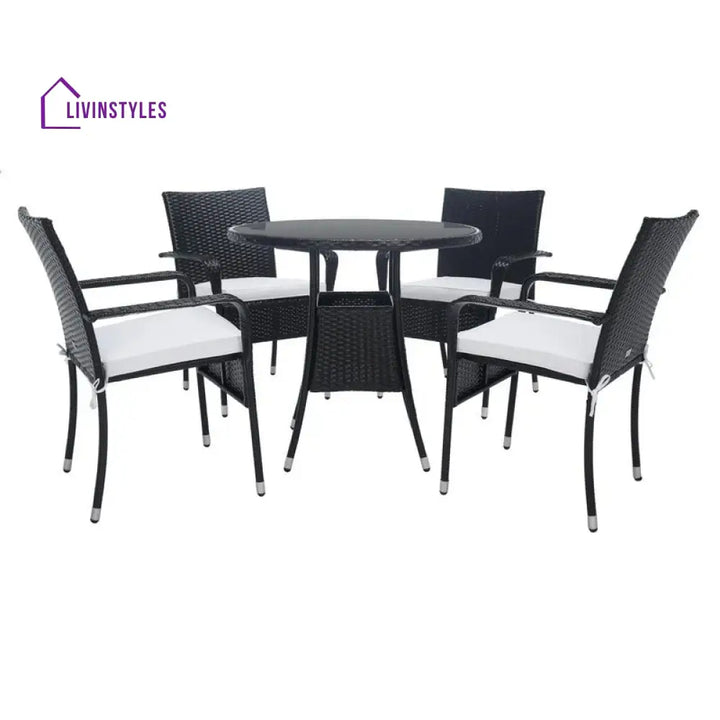Yurick Outdoor Patio Seating Set 4 Chairs and 1 Table Set (Black) - Coffee Table Sets