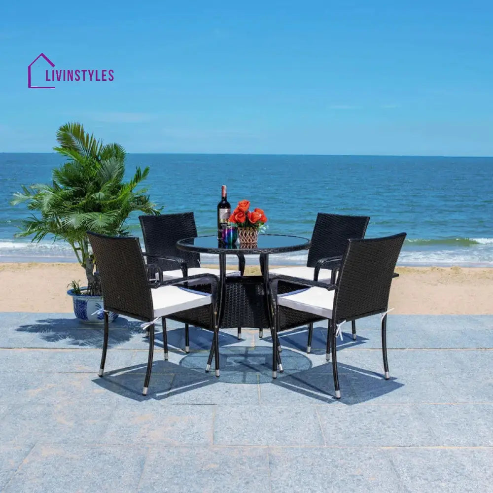 Yurick Outdoor Patio Seating Set 4 Chairs and 1 Table Set (Black) - Coffee Table Sets