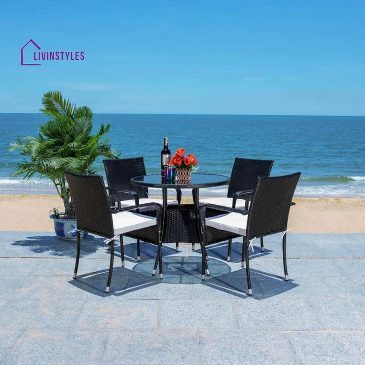 Yurick Outdoor Patio Seating Set 4 Chairs and 1 Table Set (Black) - Coffee Table Sets