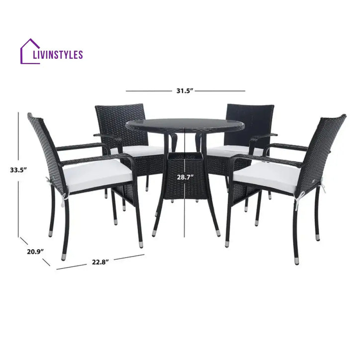 Yurick Outdoor Patio Seating Set 4 Chairs and 1 Table Set (Black) - Coffee Table Sets