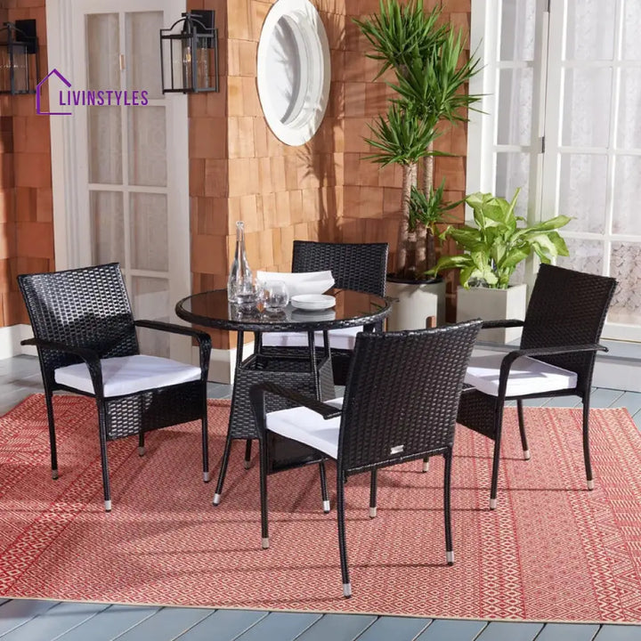 Yurick Outdoor Patio Seating Set 4 Chairs and 1 Table Set (Black) - Coffee Table Sets