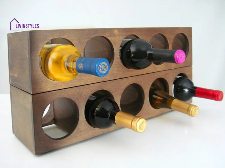 Yurii Solid Sheesham Wood Wine Rack 2 Piece Set - 10 Bottles Capacity / Walnut Bar