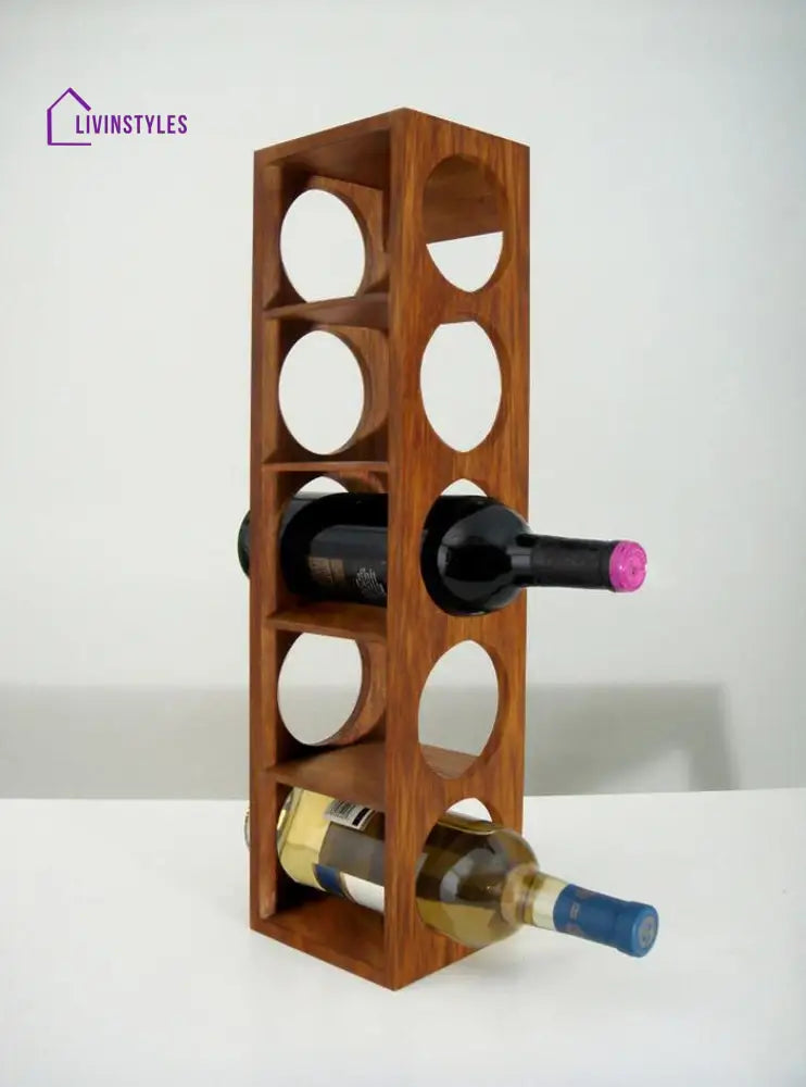 Yurii Solid Sheesham Wood Wine Rack One Piece - 5 Bottles Capacity (Size L 70 x D 15 x H 15 cms) Honey Bar