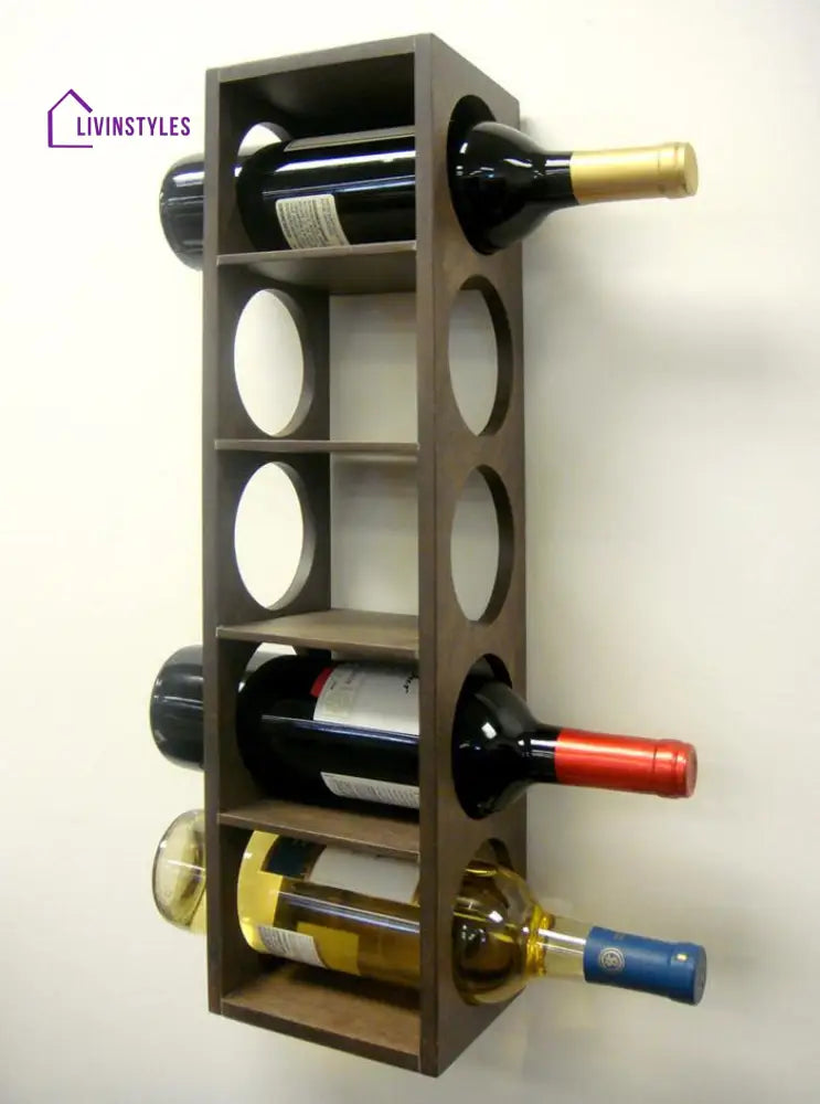 Yurii Solid Sheesham Wood Wine Rack One Piece - 5 Bottles Capacity (Size L 70 x D 15 x H 15 cms) Walnut Bar