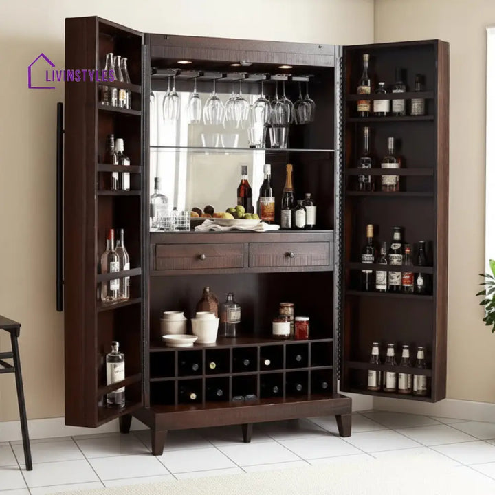 Yurko Handmade 100% Sheesham Cupboard Style Bar Cabinet Bar Furniture