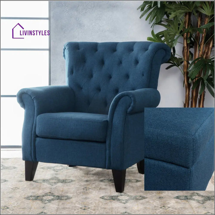 Yutika Solid Wood and Fabric Arm Chair | Living Room Chair | Lounge Chair