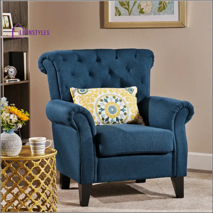 Yutika Solid Wood and Fabric Arm Chair | Living Room Chair | Lounge Chair