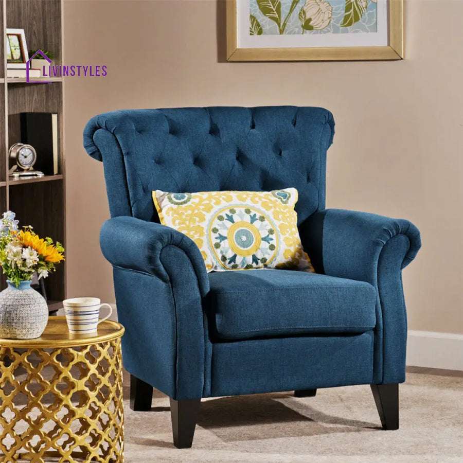 Yutika Solid Wood and Fabric Arm Chair | Living Room Chair | Lounge Chair