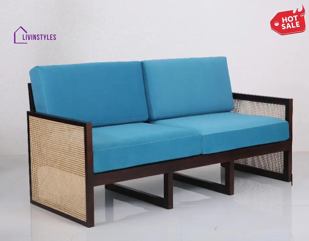 Yuvan Sheesham Wood and Cane Weaving 3 Seater Wooden Sofa