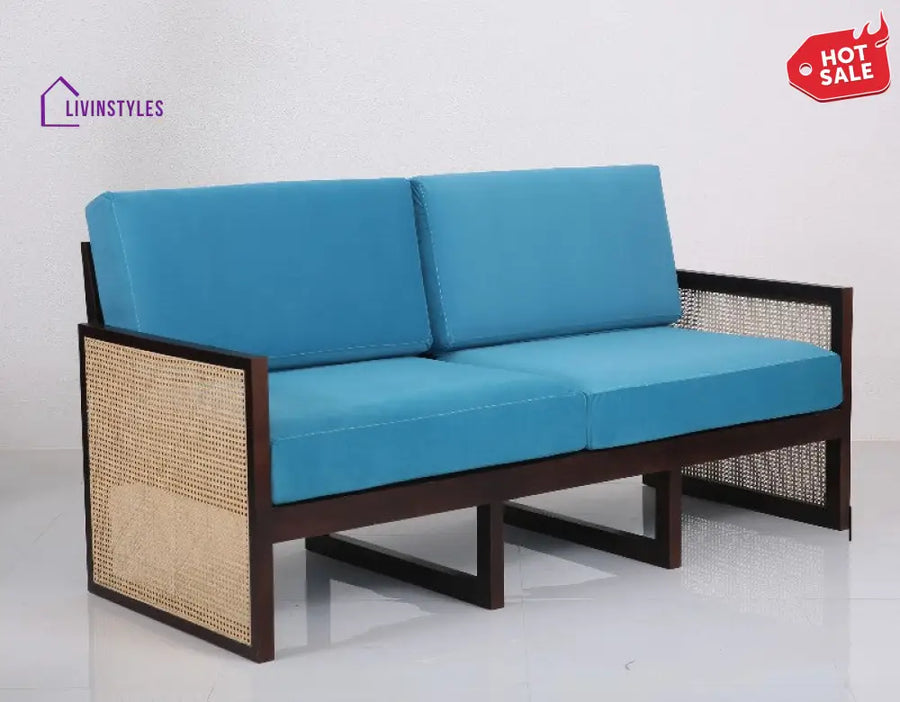 Yuvan Sheesham Wood and Cane Weaving 3 Seater Wooden Sofa