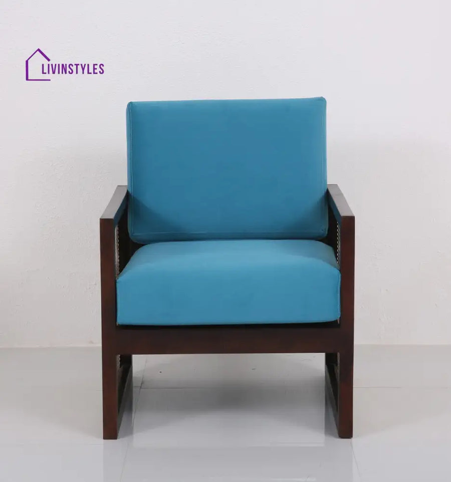 Yuvan Sheesham Wood and Cane Weaving One Seater Wooden Sofa