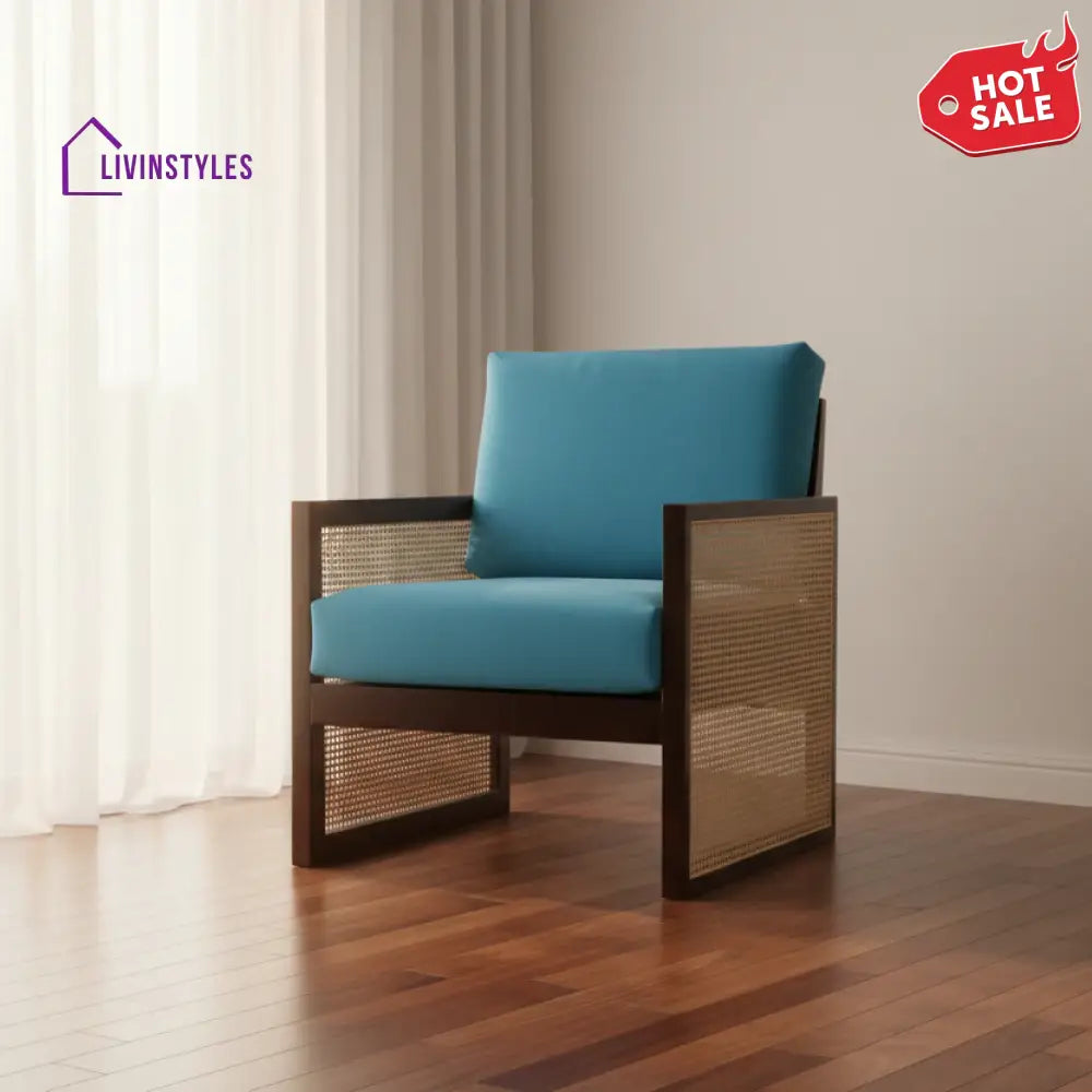Yuvan Sheesham Wood and Cane Weaving One Seater Wooden Sofa