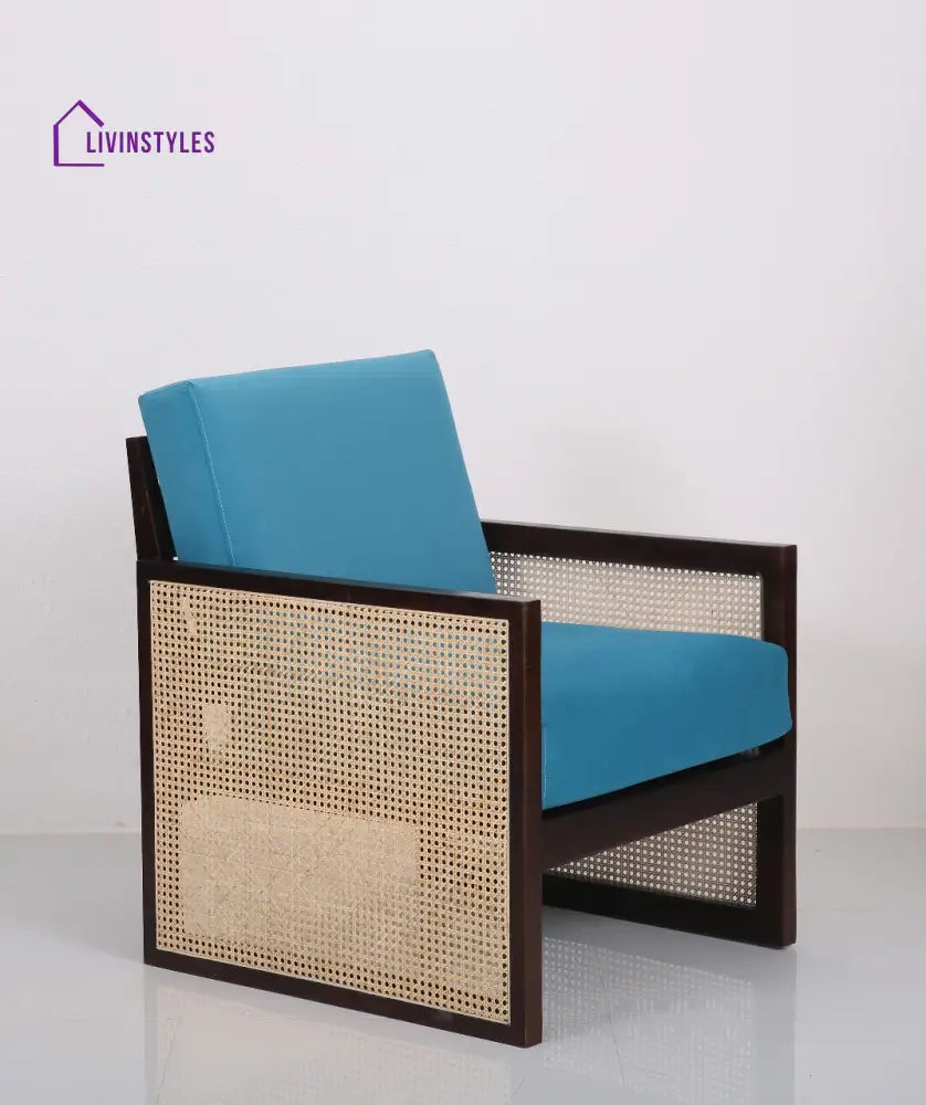 Yuvan Sheesham Wood and Cane Weaving One Seater Wooden Sofa