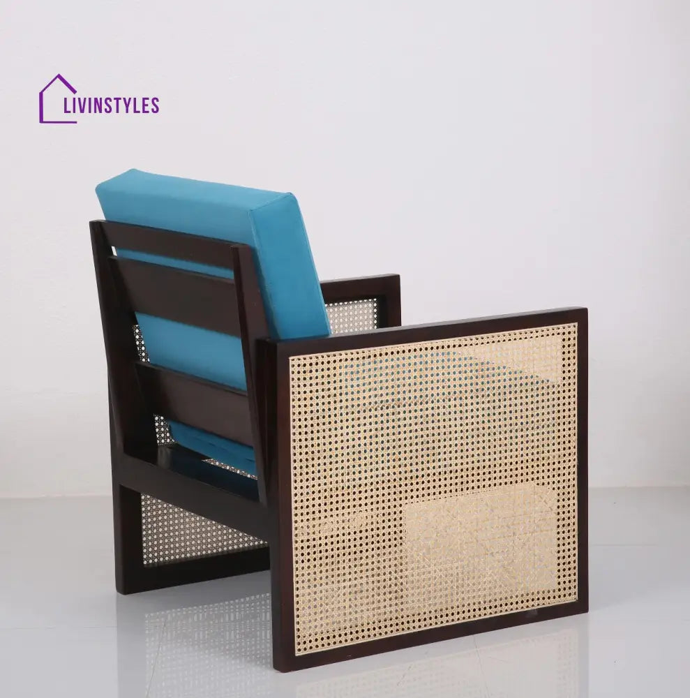 Yuvan Sheesham Wood and Cane Weaving One Seater Wooden Sofa