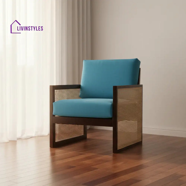 Yuvan Sheesham Wood and Cane Weaving One Seater Wooden Sofa