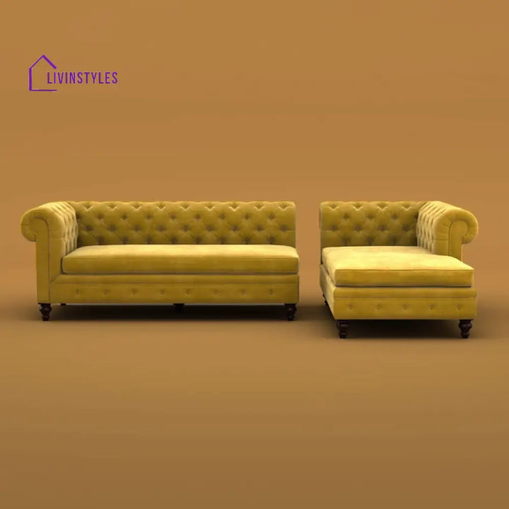 Yuvika L Shaped Sofa (Velvet Mustard Yellow)