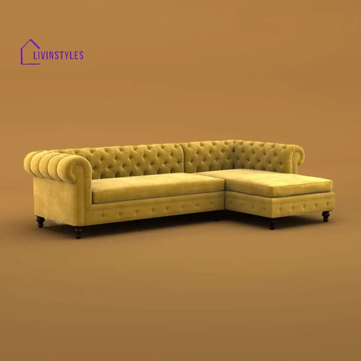 Yuvika L Shaped Sofa (Velvet Mustard Yellow)