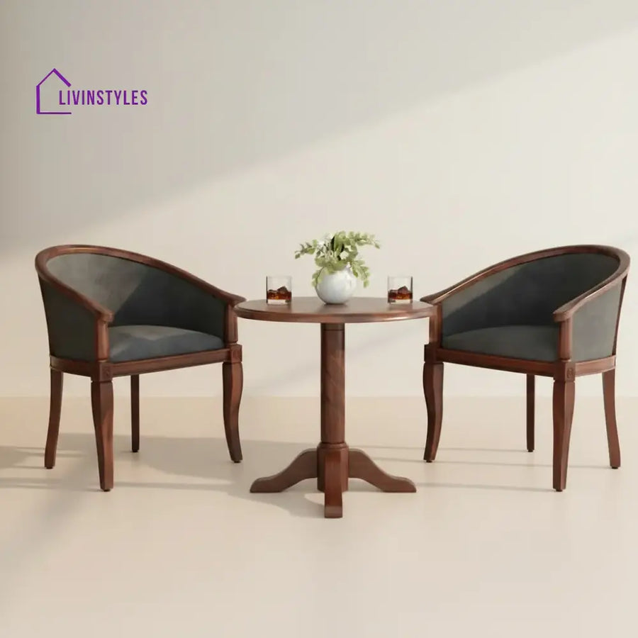 Yuvika Sheesham Wood Balcony Set | 2 Chairs And 1 Table - Grey Color Fabric