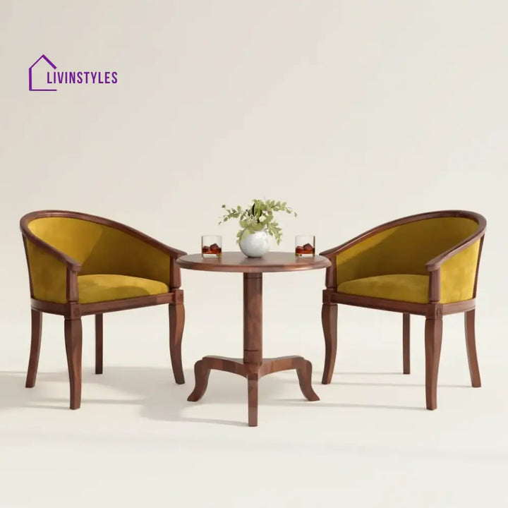 Yuvika Sheesham Wood Balcony Set | 2 Chairs And 1 Table - Yellow Colour Fabric