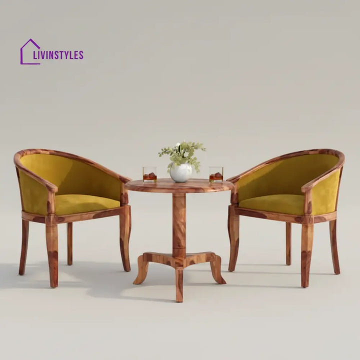 Yuvika Sheesham Wood Balcony Set | 2 Chairs And 1 Table - Yellow Colour Fabric Honey Finish
