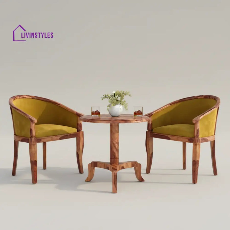 Yuvika Sheesham Wood Balcony Set | 2 Chairs And 1 Table - Yellow Colour Fabric Honey Finish
