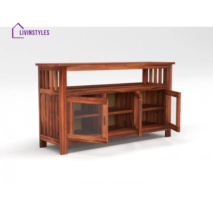 Yuvraj Dining Room Cabinet (Honey Finish) Glass Door