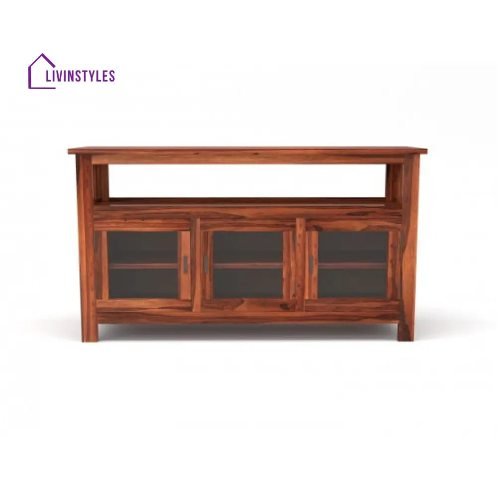 Yuvraj Dining Room Cabinet (Honey Finish) Glass Door