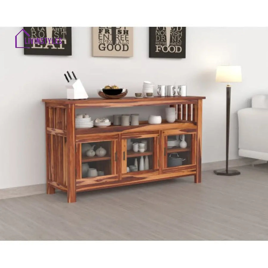 Yuvraj Dining Room Cabinet (Honey Finish) Glass Door