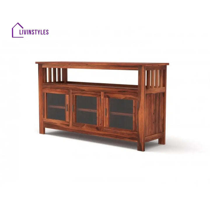 Yuvraj Dining Room Cabinet (Honey Finish) Glass Door