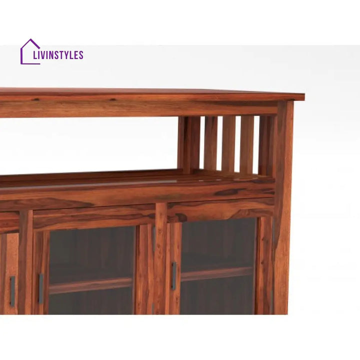 Yuvraj Dining Room Cabinet (Honey Finish) Glass Door