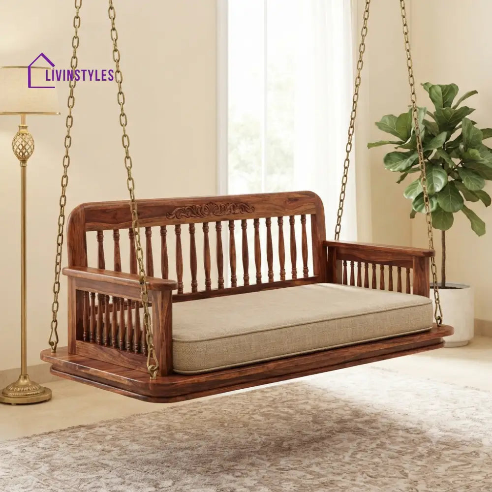 Yvette 2 Seater Wooden Swing for Home | Wooden Jhula for home