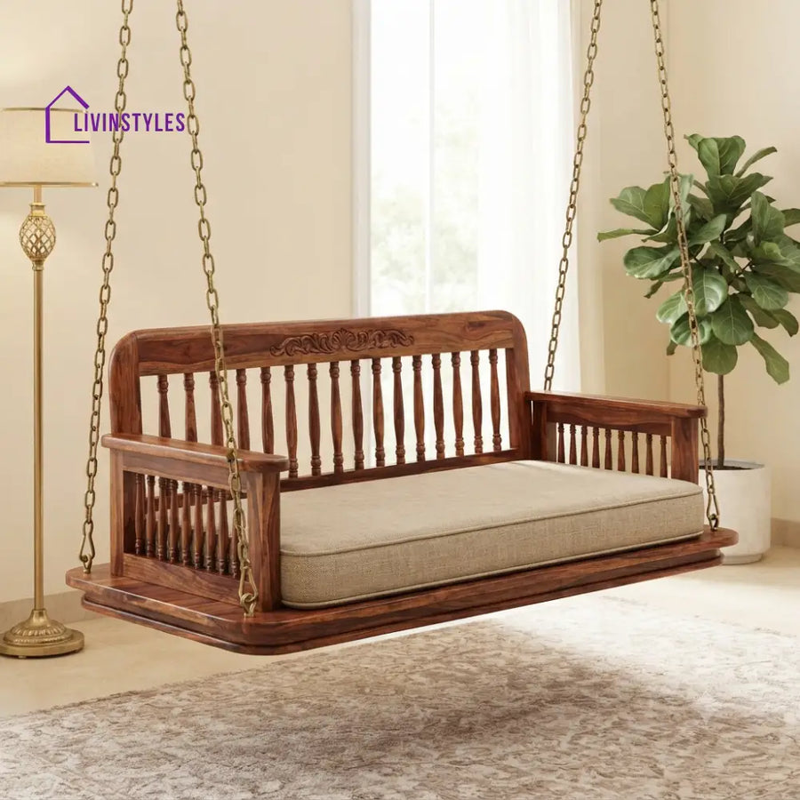 Yvette 2 Seater Wooden Swing for Home | Wooden Jhula for home