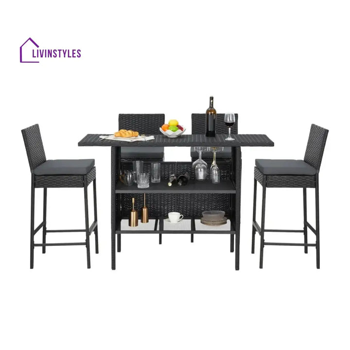 Yvette 5-Piece Outdoor Rattan Wicker Bar Set with Wicker Top Table - Bar Set