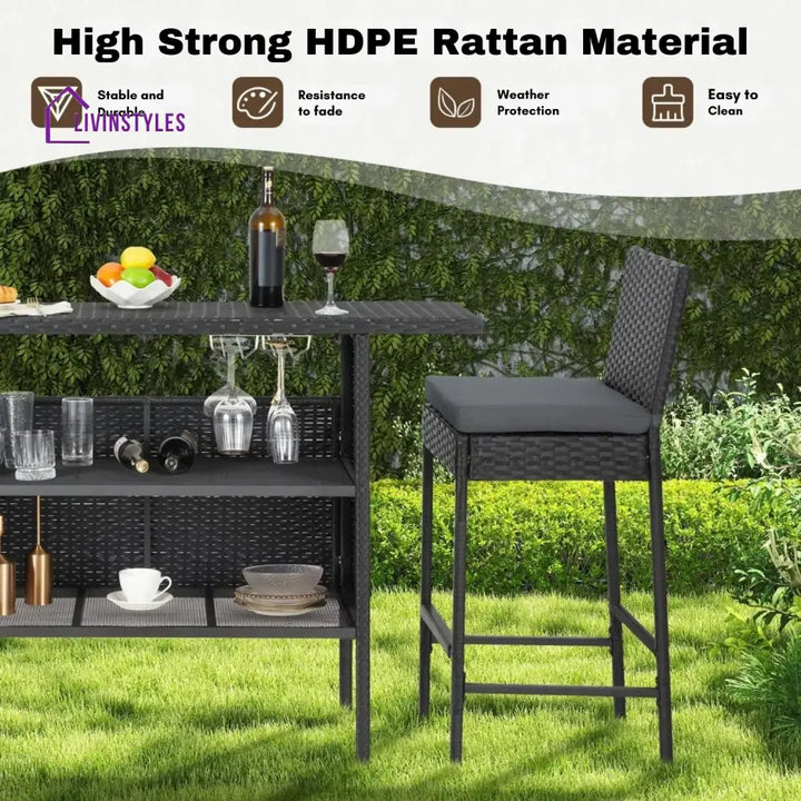 Yvette 5-Piece Outdoor Rattan Wicker Bar Set with Wicker Top Table - Bar Set