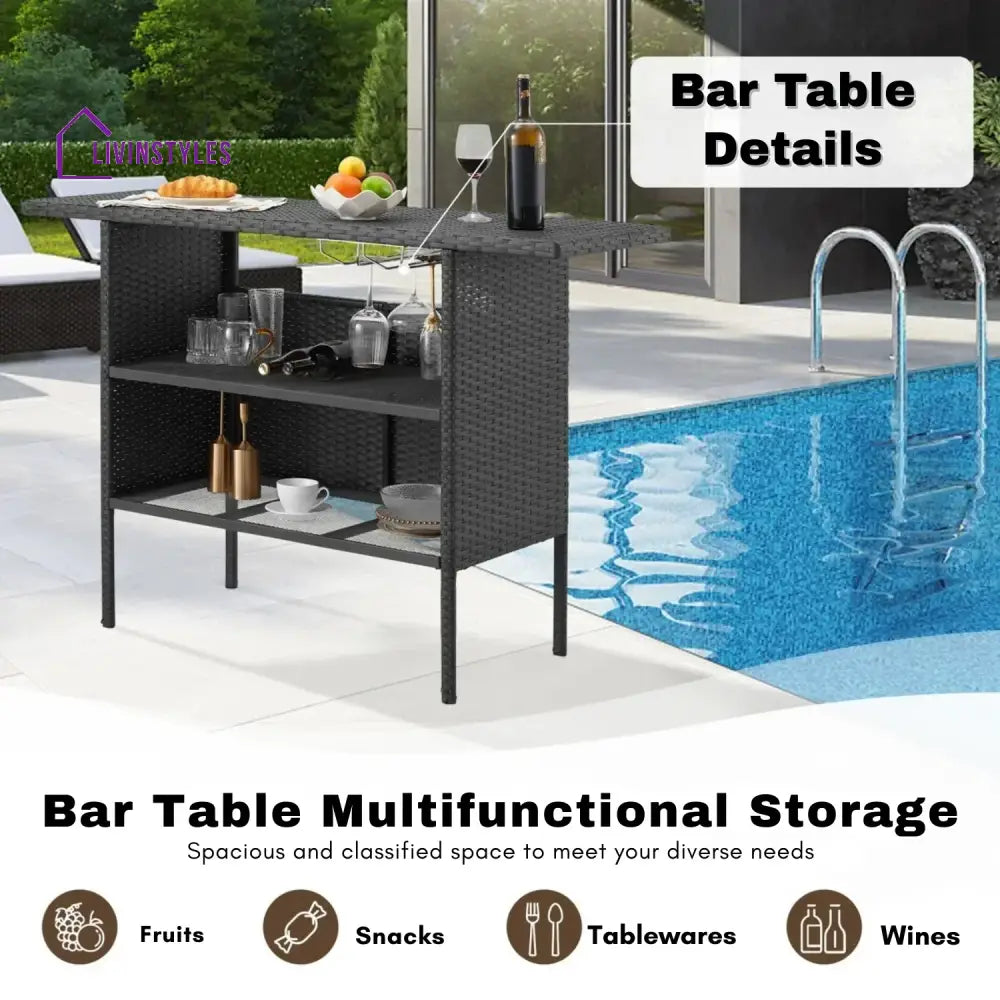 Yvette 5-Piece Outdoor Rattan Wicker Bar Set with Wicker Top Table - Bar Set
