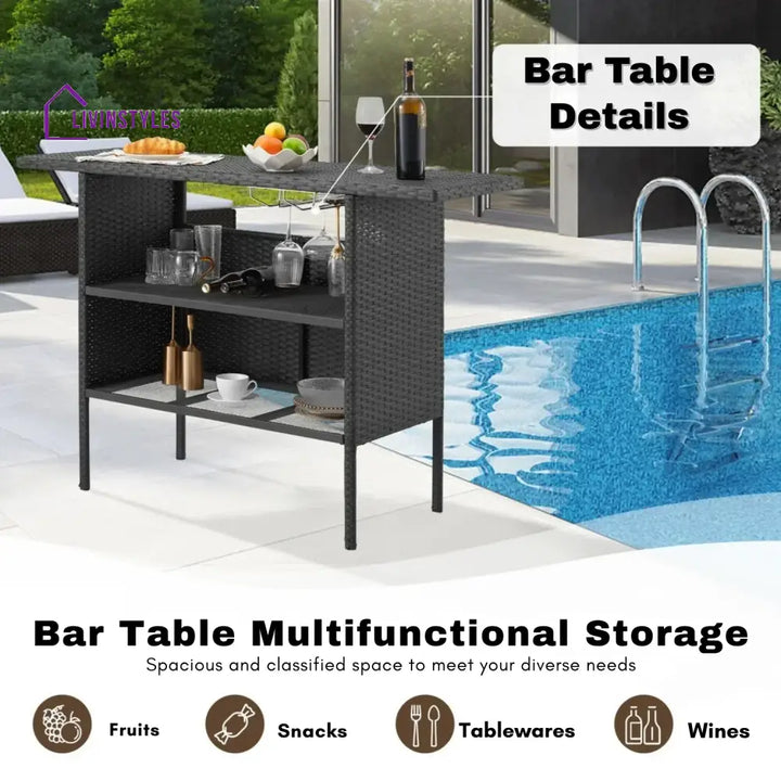 Yvette 5-Piece Outdoor Rattan Wicker Bar Set with Wicker Top Table - Bar Set