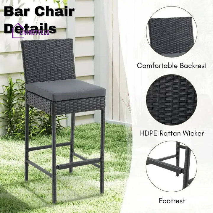 Yvette 5-Piece Outdoor Rattan Wicker Bar Set with Wicker Top Table - Bar Set