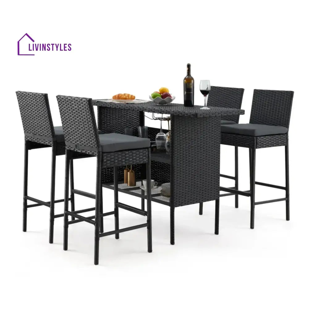 Yvette 5-Piece Outdoor Rattan Wicker Bar Set with Wicker Top Table - Bar Set