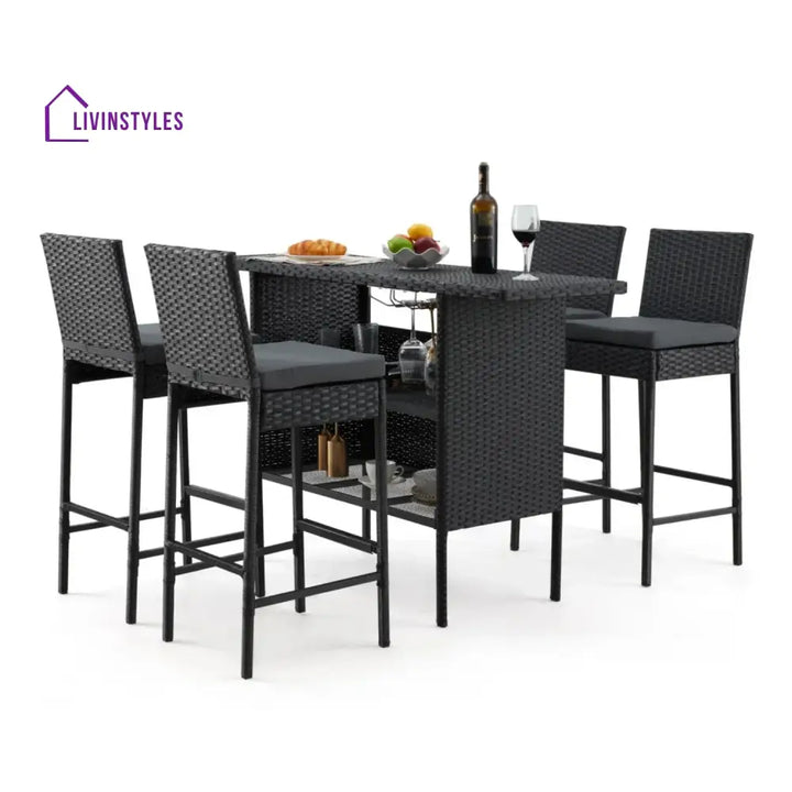 Yvette 5-Piece Outdoor Rattan Wicker Bar Set with Wicker Top Table - Bar Set