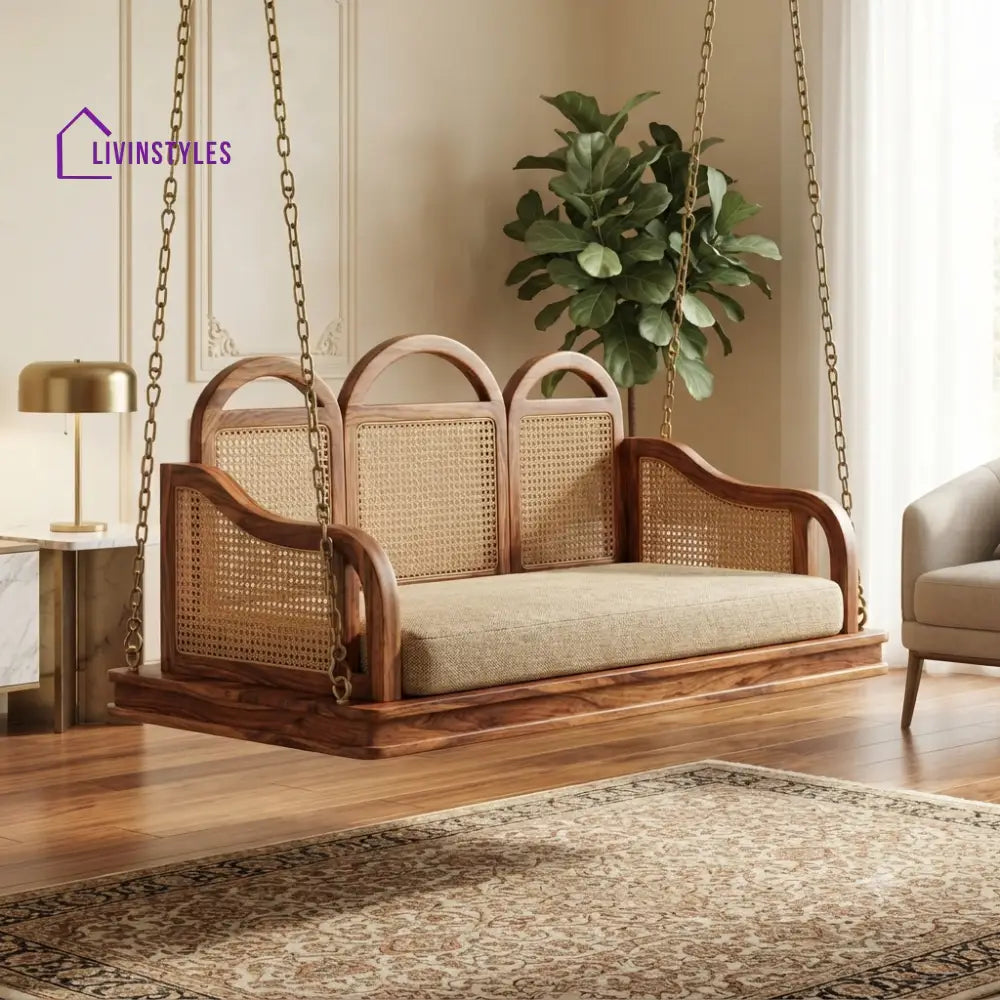 Zacharie 2 Seater Wooden Swing for Home | Wooden Jhula for home
