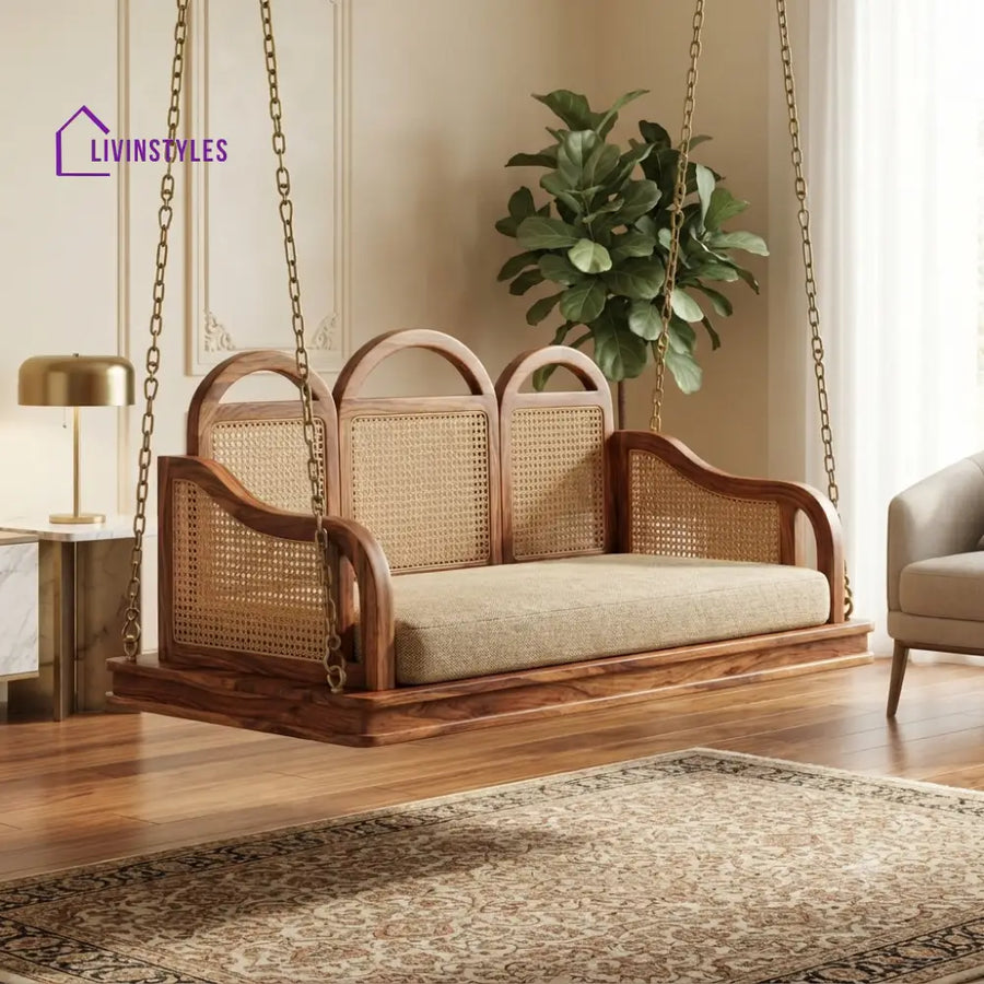Zacharie 2 Seater Wooden Swing for Home | Wooden Jhula for home