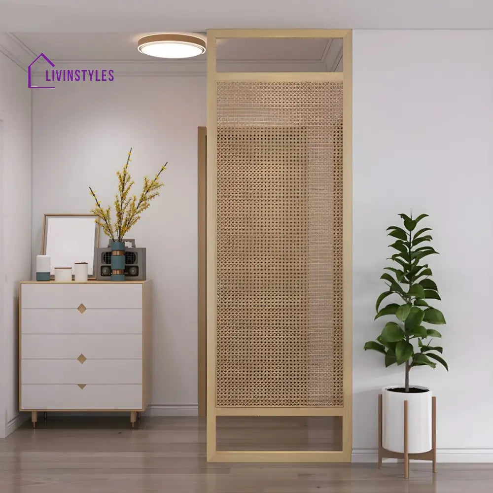 Zafira Wooden and Cane Weaving Room Partition for Living Room