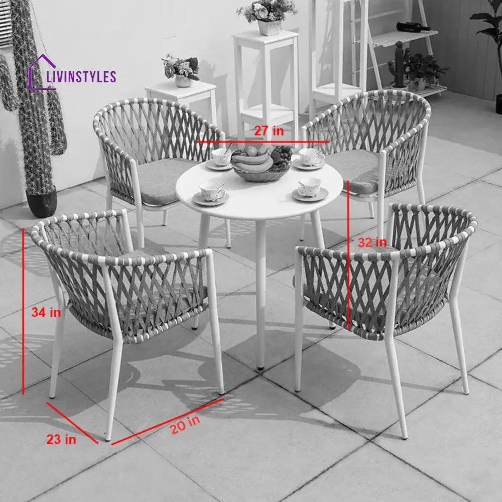 Zagora Outdoor Patio Seating Set 4 Chairs and 1 Table Set (Grey+ White) Braided & Rope - Coffee Table Sets