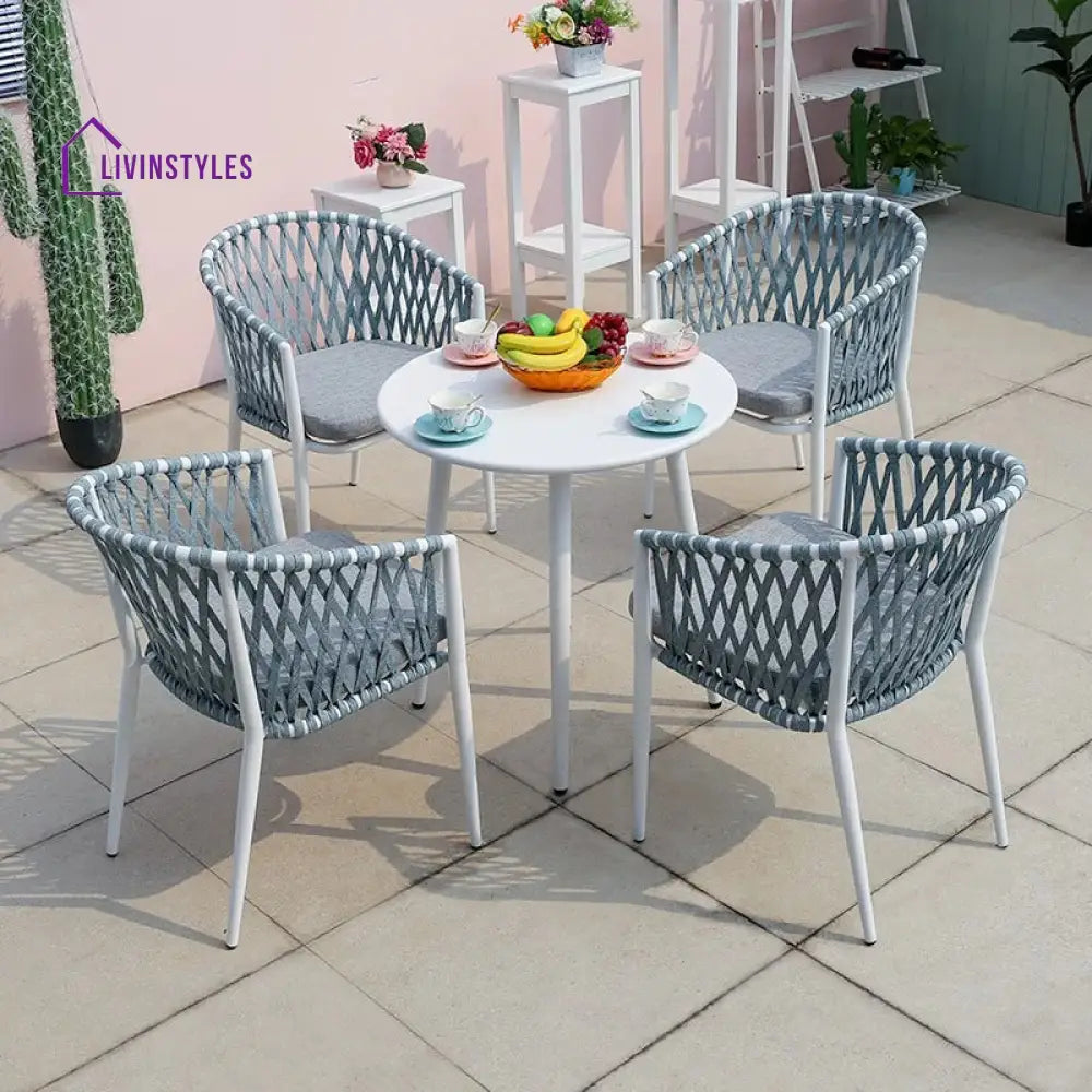 Zagora Outdoor Patio Seating Set 4 Chairs and 1 Table Set (Grey+ White) Braided & Rope - Coffee Table Sets