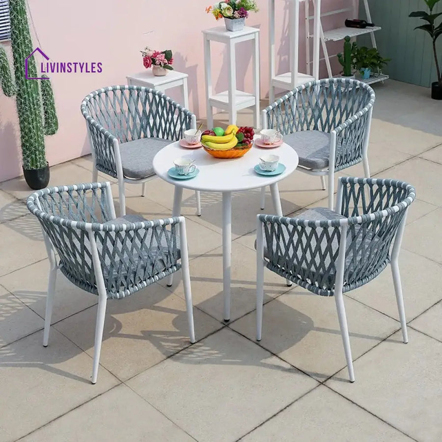 Zagora Outdoor Patio Seating Set 4 Chairs and 1 Table Set (Grey+ White) Braided & Rope - Coffee Table Sets